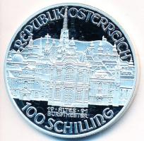 Ausztria 1991. 100Sch Ag "Mozart halálának 200. évfordulója" tanúsítvánnyal eredeti bársony és papír dísztokban T:PP Austria 1991. 100 Schilling Ag "200th Anniversary - Death of Mozart" with certificate in original velvet and paper cases C:PP