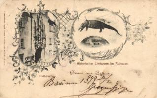 1899 Brno, Brünn; Rathausthor, Historischer Lindwurm im Rathause / Town Hall, Historical dragon, Art Nouveau, floral (r)