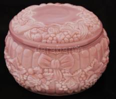 Festett, gazdagon díszített üveg bonbonier, d: 9,5 cm