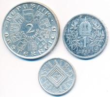 Ausztria 1903. 1K Ag "Ferenc József" + 1925. 1/2Sch Ag +  1928. 2Sch Ag "Schubert" T:3,2,2- Austria 1903. 1 Corona Ag "Franz Josef" + 1925. 1/2 Schilling Ag + 1928. 2 Schilling Ag "Schubert" C:F,XF,VF