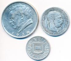 Ausztria 1903. 1K Ag "Ferenc József" + 1925. 1/2Sch Ag +  1928. 2Sch Ag "Schubert&quo...