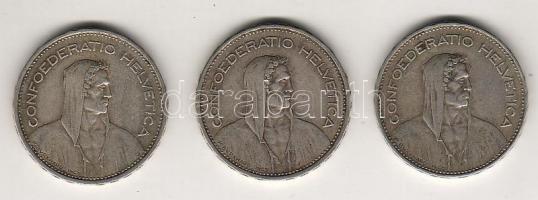 Svájc 1932,33,35. 5Fr Ag (3 klf) T:2