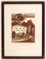 Molnár C. Pál (1894-1981): Albergo di Latemar. Fametszet, papír, jelzett (M-CP), üvegezett keretben, 16×11 cm