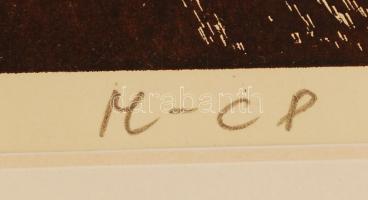 Molnár C. Pál (1894-1981): Albergo di Latemar. Fametszet, papír, jelzett (M-CP), üvegezett keretben,...