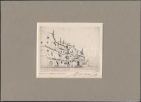 Beron Gyula (1885-1971): Mediterrán házak. Rézkarc, papír, keretben, paszpartuban, 8,5×11,5 cm