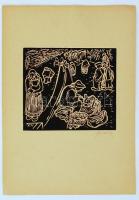 Farkasházy Miklós (1895-1964): Piac. Linómetszet, papír, jelzett, 21×24 cm