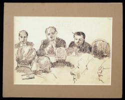 Herman Lipót (1884-1972): Tanácskozás. Ceruza, papír, hagyatéki pecséttel, paszpartuban, 15×21 cm