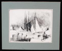 Szőnyi István (1894-1960): Vitorlások. Rézkarc, papír, jelzés nélkül, paszpartuban, 23,5×30 cm