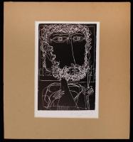 Kass János (1927-2010): Ószövetségi sorozat egy darabja. Magasnyomású rézkarc, papír, jelzett, paszpartuban, 21×12,5 cm