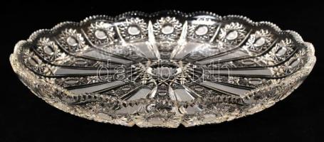 Ólomkristály süteményes tál, csiszolt, metszett, hibátlan, d:30 cm