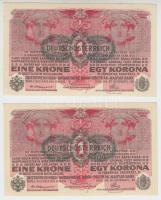 1916. 1K "Deutschösterreich" felülbélyegzéssel (2x), sorszámkövetők T:I,I- hajtatlanok