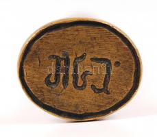 Réz pecsétnyomó héber felirattal /
Vintage brass stamp with metal handle, m: 9 cm