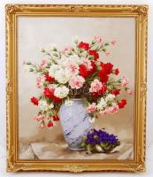 Losonczi jelzéssel: Virágcsendélet. Olaj, vászon, sérült keretben, 85×68 cm