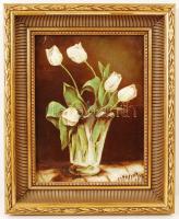 Losonczi jelzéssel: Fehér tulipánok. Olaj, vászon, sérült keretben, 40×30 cm