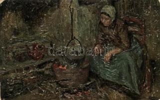 8 db RÉGI használatlan motívumlap; olajestmény utánzat művészlap / 8 old unused motive cards; oil pa...