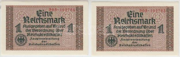 Német 3. Birodalom 1940-1945. 1M (2x) sorszámkövetők T:I,I- hajtatlanok German Third Reich 1940-1945. 1 Mark (2x) sequential serials C:UNC,AU unfolded