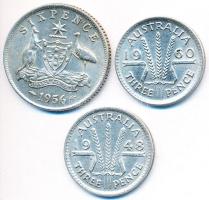 Ausztrália 1948. 3P Ag "VI. György" + 1960. 3P Ag "II. Erzsébet" + 1958. 6P Ag "II. Erzsébet" T:2,2- Australia 1948. 3 Pence Ag "George VI" + 1960. 3 Pence Ag "Elizabeth II" + 1958. 6 Pence Ag "Elizabeth II" C:XF,VF