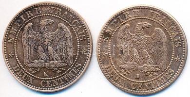 Franciaország 1862K,BB 2c Br "III. Napóleon" (2x) T:2- France 1862K,BB 2 Centimes Br "Napoleon III" (2x) C:VF