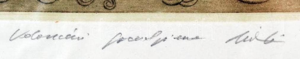 Kolozsvári G. Miklós (1950-): Fogfájás. Színes rézkarc XV/X, papír, jelzett, foltos, 15×25 cm