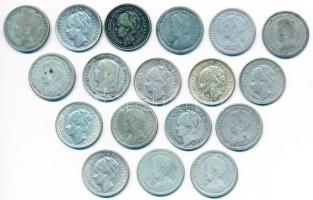 Hollandia 1897-1944. 10c Ag (18x) T:vegyes
Netherlands 1897-1944. 10 Cents Ag (18x) C:mixed
