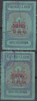 1924 Kaposvári városi illetékbélyeg 5000K tévnyomat, a VÁROS után pont