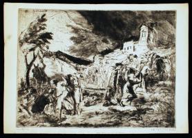 Aszódi Weil Erzsébet (1901-1976): Menekülők. Rézkarc, papír, jelzett, 32×43 cm