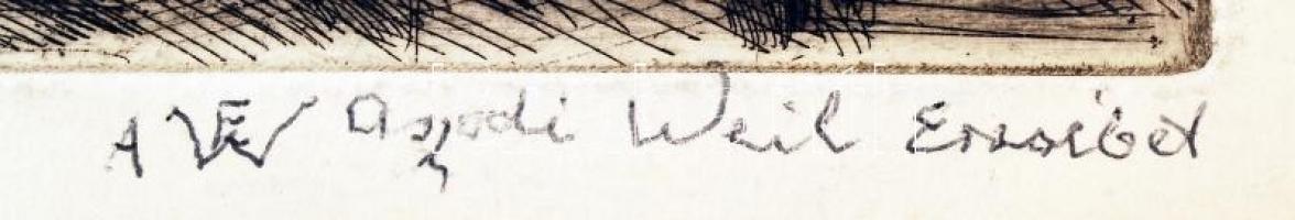 Aszódi Weil Erzsébet (1901-1976): Menekülők. Rézkarc, papír, jelzett, 32×43 cm