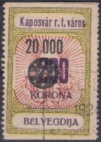 1924 Kaposvári városi illetékbélyeg 20.000/200K eltolódott felülnyomással
