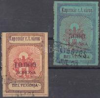 1927 Kaposvári városi illetékbélyeg 40f és 80f illeték levonása  5000K és 10.000K bélyeggel