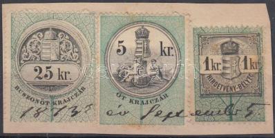 1870 Hirdetvény-bélyeg 1kr, (+ 5kr és 25kr) kivágáson