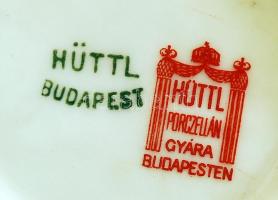 6 db Hüttl porcelán csésze (d: 5cm, m: 5 cm) + hozzájuk tartozó csészealjak (d: 11 cm), kézzel feste...