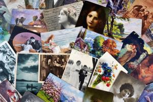 57 db RÉGI motívumlap pár fotóval; művész, hölgy / 57 old motive cards with some photos; art, ladies