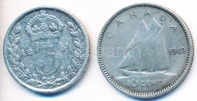 Nagy-Britannia 1891. 3P Ag "Viktória" + 1949. 10c Ag "VI. György" T:3,2- Great Britain 1891. 3 Pence Ag "Victoria" + 1949. 10 Cents Ag "George VI" C:F,VF
