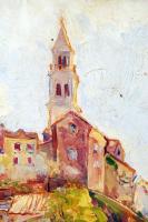 Madarassy Erzsébet (1865-1915): Novi 1912. (Novi Vinodolski). Olaj, karton, jelzett, antik keretben,...