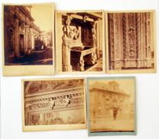 Régi, kartonra ragasztott városrészlet fotók 5db: Prága, Heidelberg, Firenze, ect. Különböző méretben: 26-21cm, 31x23cm / Old city protos (5p.) in different sizes: Prague, Heidelberg, Florenc