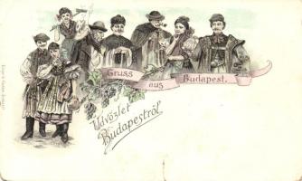 Budapest, szőlő, folklór, litho, Eisler G. kiadása (b)