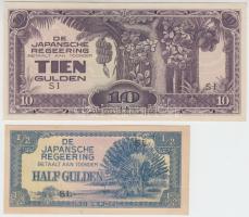 Holland Kelet-India/Japán megszállás 1942. 1/2G + 10G T:I- hajtatlanok Netherlands East Indies/Japanese occupation 1942. 1/2 Gulden + 10 Gulden C:AU unfolded