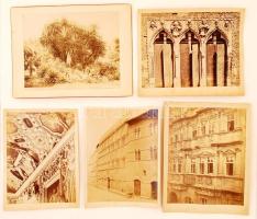 Régi, kartonra ragasztott városrészlet fotók 5db: Siena, Palermo ect. Különböző méretben: 27-22cm, 24x33cm / Old city protos (5p.) in different sizes: Siena, Palermo.