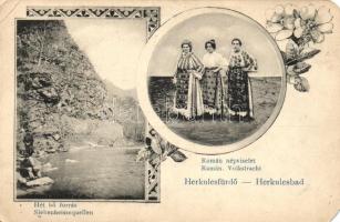 Herkulesfürdő, Hét hő forrás, román népviselet / source, folklore, Art Nouveau, floral (EM)