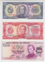 Uruguay 1967. 50P + 100P + 1974. 1000P T:I Uruguay 1967. 50 Pesos + 100 Pesos + 1974. 1000 Pesos C:UNC