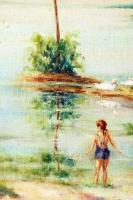 Boldizsár István (1897-1984): Kislány a tónál. Olaj, vászon, jelzett, 35×30 cm