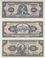 Ecuador 1977. 10S + 1984. 50S + 1990. 100S T:I,II-,III Ecuador 1977. 10 Sucres + 1984. 50 Sucres + 1990. 100 Sucres C:UNC,VF,F