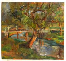 Molnár Róza (1900-1977): Június a hídnál. Olaj, farost, jelzett, 50×56 cm
