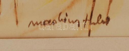 Macskássy Izolda (1945-): Szerelmespár. Vegyes technika, selyem, üvegezett keretben, jelzett, 26×18 ...