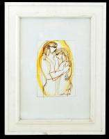 Macskássy Izolda (1945-): Szerelmespár. Vegyes technika, selyem, üvegezett keretben, jelzett, 26×18 ...