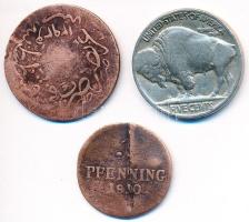 Német Államok / Bajorország 1810. 1Pf Cu + Törökország 1873. 5p Cu + Amerikai Egyesült Államok 1936. 5c CuNi "Buffalo" T:3 German States / Bavaria 1810. 1 Pfennig Cu + Turkey 1873. 5 Para Cu + USA 1936. 5 Cents CuNi "Buffalo" C:F