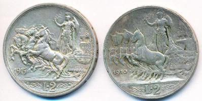 Olaszország 1910-1915. 2L Ag "III. Viktor Emánuel" (2x) T:2-,3 egyiken forrasztásnyom  Italy 1910-1915. 2 Lire Ag "Vittorio Emanuele III" (2x) C:VF,F one with soldering mark