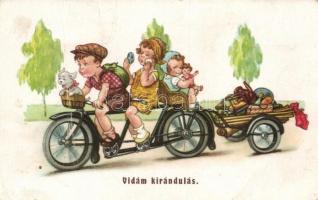 Italian art postcard, children, bicycle, Amag 0453. (fa)