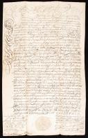 1761 Árva vármegye megyei közgyűlésének nemességigazoló oklevele, a vármegyei tisztviselők aláírásaival, Árva vármegye rányomott, papírfelzetes pecsétjével