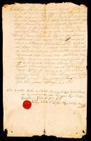 1823 Bizonysági levél tulajdon átruházásról. Kálóczy Sándor családi, címeres, szép állapotú viaszpecséttel. 39x24,5cm 